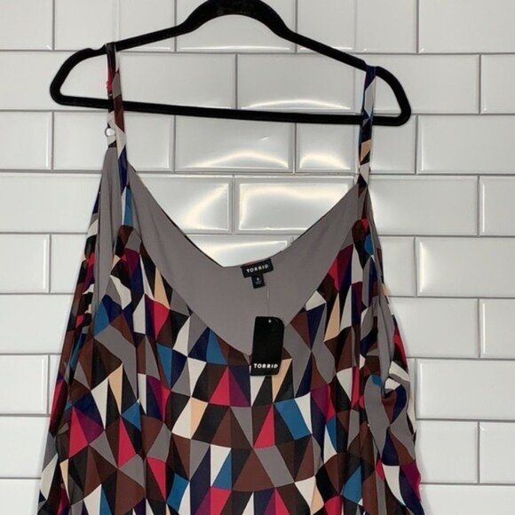 Torrid 6 NWT Sophie Geometric Print Tank Top Swing Cami Size 6X Colorful Lined - Picture 3 of 8